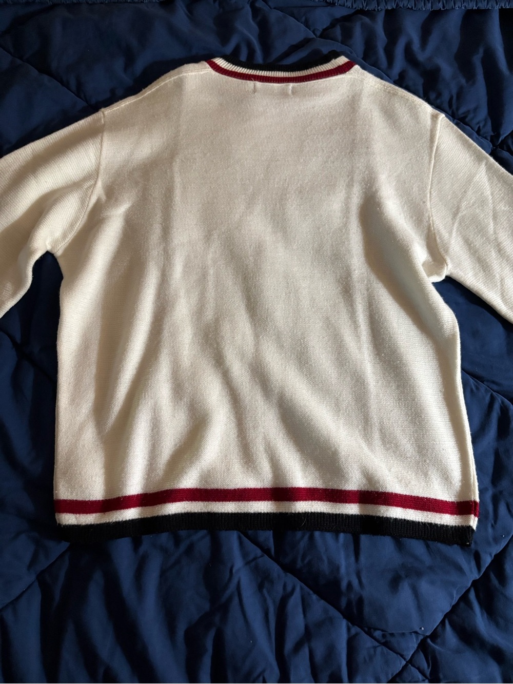 Puritan Cream Sweater with Bowling Red and Blue Strips Edge - Picture 16 of 16